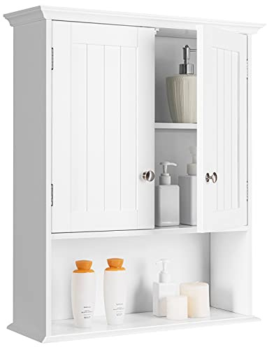 Tangkula Bathroom Wall Cabinet, Wooden Hanging Storage with Doors & Shelves, Multipurpose Wall Mounted Bathroom Medicine Cabinet for Kitchen Living Room
