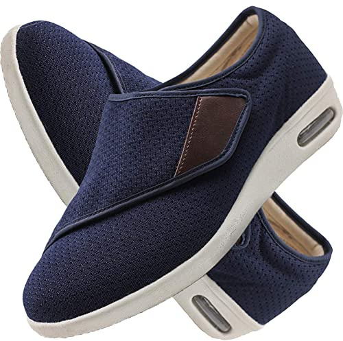 Chaussures D'œdème Diabétique Unisexe Chaussure Ajustable par Attache Auto-adhésive Diabétiques Coupe Large Chaussures de Marche orthopédiques pour diabétiques,Bleu,39 EU