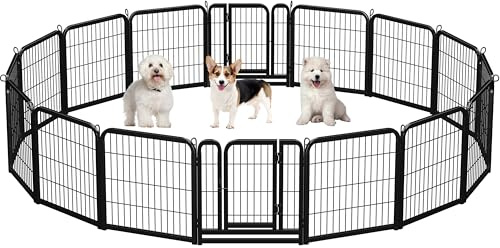 Yaheetech Heavy Duty Dog Pen Indoor/Outdoor, 16 Panels, 60x60 cm W/H, Black | Reinforced Puppy Pen, Multiple Sizes, Flexible Layouts, Simple Setup, Garden, Yard & Camping, for Small to Medium Dogs