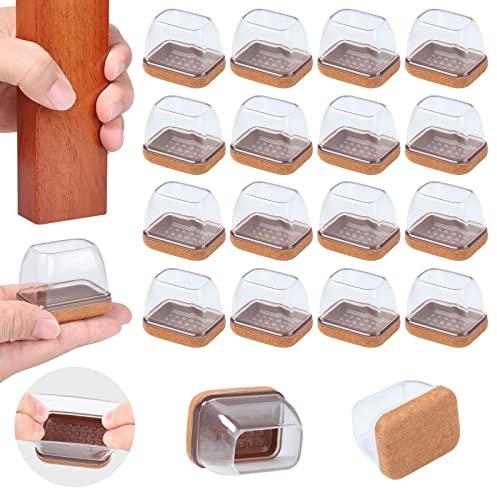 16 Piezas Protector Patas Sillas, Cuadrados Tapas De Silicona con Fieltro Envuelto, Transparentes Protectores De Suelo De Silicona para Patas De Silla, Evita Arañazos Y Ruidos, A 22-30mm, L 32-42mm