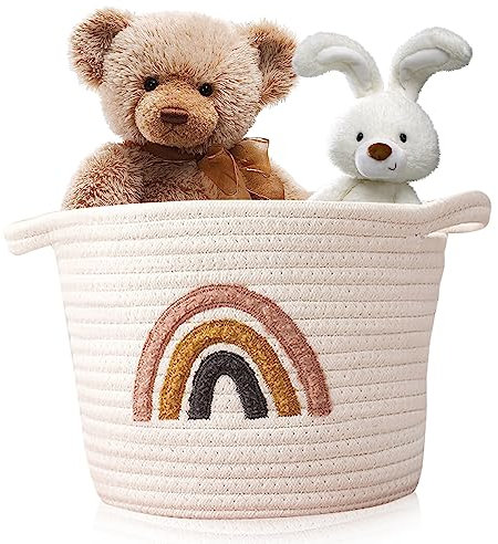 Aufbewahrungskorb,Korb Geflochten Aufbewahrungskorb Kinder,Regenbogen Deko Mit Griffen Wäschekorb klein für Handtücher,Geschenke,Decken,Spielzeug Aufbewahrung,Kleidung,Buchen Sie(25 * 20cm)