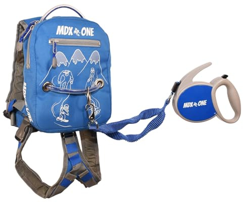 MDXONE Kinder Snowboard Ski-Geschirr Trainer mit einziehbarer Leine und absorbierenden Bungees (blau) Winter 23-24