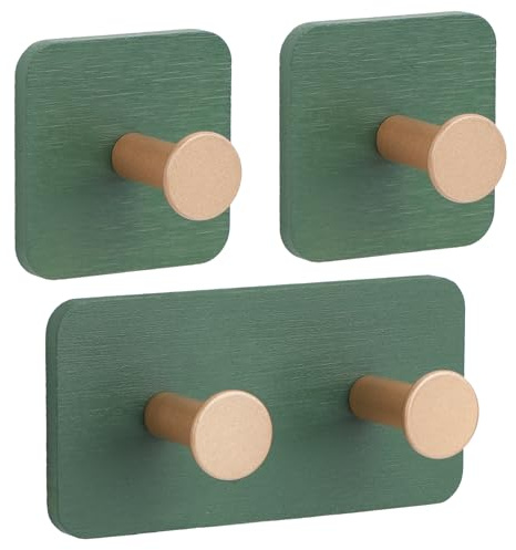 Segus Bambus Haken, 3 Stück Haken Selbstklebend, Handtuchhaken Ohne Bohren Bambus, Klebehaken Extra Stark, für Schlafzimmer, Wohnzimmer, Flure (Grün)