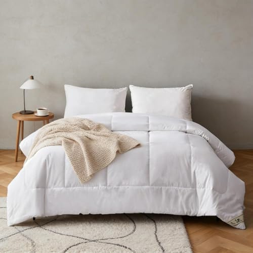 Simple&Opulence Down Alternative Comforter, Twin Size Duvet Insert with 100% Cotton Cover, Ultra-Soft Microfiber Quilted All Season Breathable Cooling Bed Comforter (Twin, White)