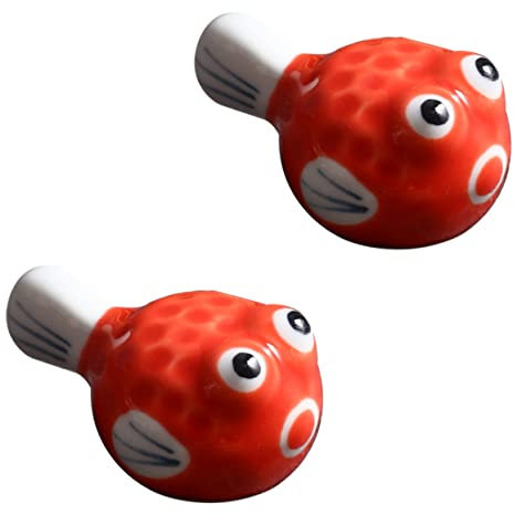 LIFKOME Ceramic Chopsticks Holder Japanese-Style Pufferfish Chopstick Stand Red Porcelain Set of 2 for Tableware Dining Accessory