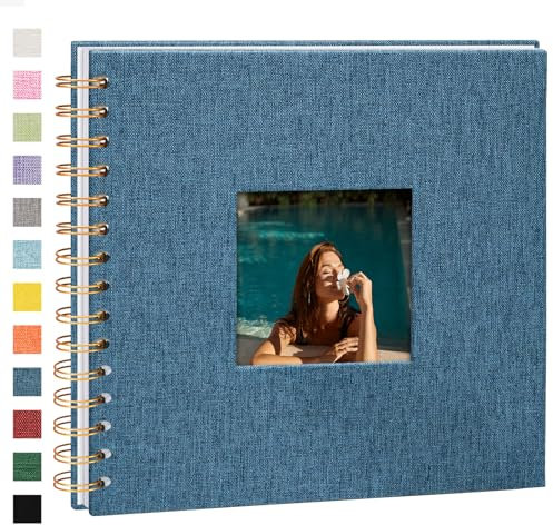 Vienrose Fotoalbum zum Selbstgestalten 20,5 x 20,5 cm, DIY Scrapbook Spiralalbum mit 40 Weißen Seiten, Leinen Fotoalbum zum Einkleben für Familien, Baby, Hochzeit, Jahrestag, Geburtstags, Marineblau