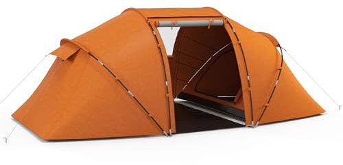 Outsunny 4-6 Man Camping Tent with Living Area and 2 Bedrooms, Hiking Sun Shelter, UV Protection Tunnel Tent, Orange