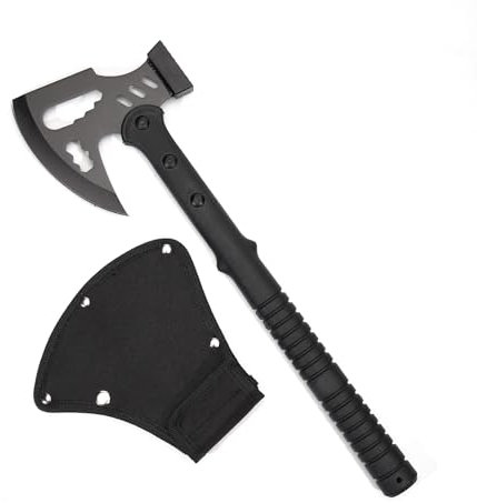 KHU Supervivencia Hacha leña Bushcraft Hacha de Camping - con Funda para Caza, Pesca, Camping, Outdoor, Supervivencia y Bushcraft (Negro - 03A)
