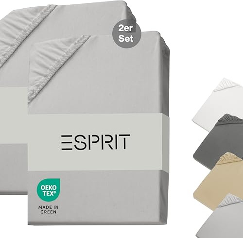 Esprit Jersey Spannbettlaken 140x200cm 2er Pack bis 160x200cm Frottee - Bettlaken 160 x 200 Baumwolle grau - Luxus Spannbetttücher für Boxspringbett bis 30 cm hohe Matratzen - Bed Sheets ÖkoTex