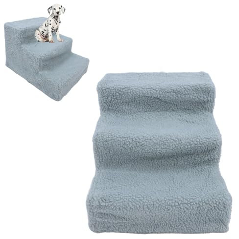 3-Stufen-Haustiertreppe, rutschfeste Kunststoff-Hundetreppe für Kleine Hunde, Tragbare Haustierstufe mit Abnehmbarem Kunstlammsamtbezug, Einfache Montage, Hunderampe für Bett