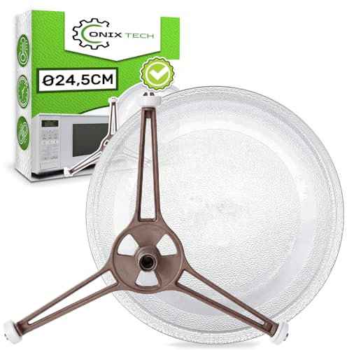Vetro Piatto Microonde Universale con Diametro Ø 24,5 cm dotato di 3 Piedini di Fissaggio sulla Base - ONIX TECH