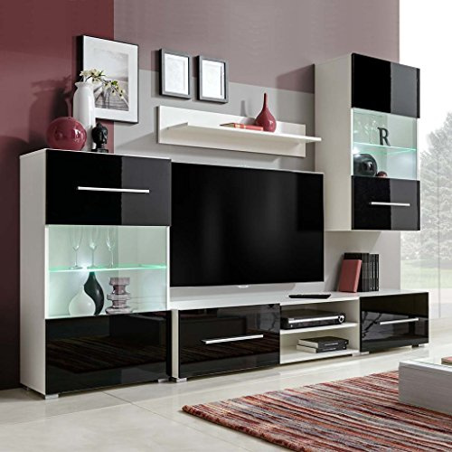 Festnight Mobile TV Vetrina Parete 5pz Luci LED Nero Moderno per Soggiorno