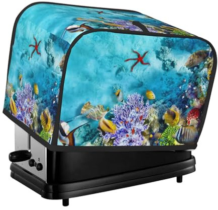 Copertura per tostapane a 2 fette, coralli e pesci tropicali, con tasche, per piccoli elettrodomestici da cucina, protezione dalle impronte digitali, lavabile in lavatrice