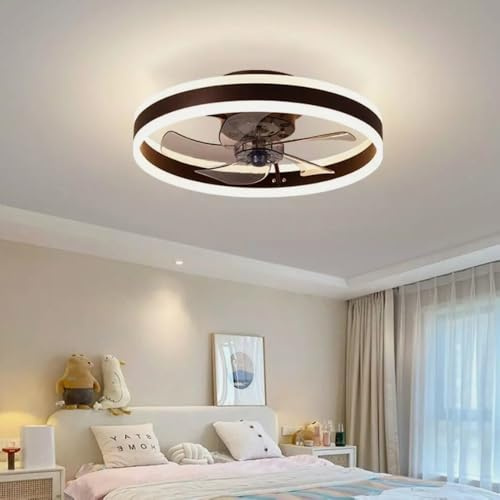 Ccarzzi Ceiling Fans with Lights, 50CM Ceiling Fans with Lamps with Remote Timer 6 Speed - Black Quiet Dimmable LED Fan Lights for Bedroom Home Living Dining Room (Round Shape)