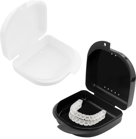 Lot de 2 boîtes pour appareils dentaires, pour appareil dentaire, prothèses dentaires, pour ranger des appareils dentaires ou des gouttières (noir et blanc)