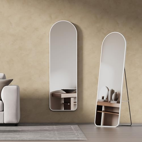 EMKE Miroir sur Pied arqué,Blanc,140x40 cm, Grand Miroir Corps Entier,À Poser ou à Fixer,Miroir Mural,Idéal pour Chambre, Salon ou entrée