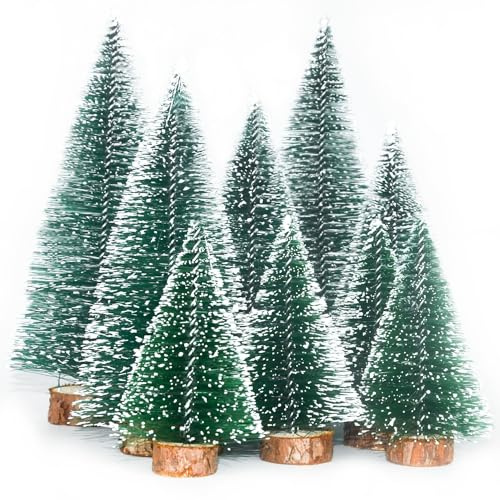 9 Pieces Mini Christmas Tree, Miniature Christmas Trees, Bottle Brush Christmas Trees in 10/15/20CM (Green)