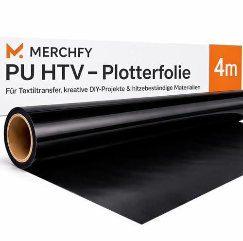 PU Plotterfolie Schwarz 30,5 cm × 4 m – elastische & langlebige Flexfolie Textil, Bügelfolie, leicht zu entgittern, wasch- & hitzebeständig – Transferfolie für Cricut, Silhouette Cameo & DIY T-Shirts