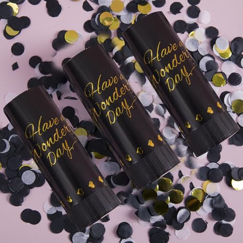 3PCS Black Gold Biodegradable Confetti Cannons – Party Cannon for Celebrations, Confetti Columniform & Party Cheer