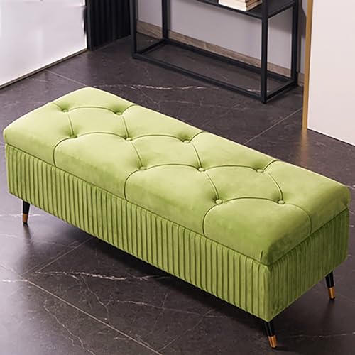 Luxuriöse Samtbank mit Stauraum für Schlafzimmer und Eingangsbereich, moderne gepolsterte Bettbank, stilvolle 110 cm, blaue Bettbank mit Stauraum
