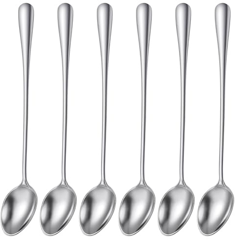 LXUEJIE 6 st latteskedar långt handtag kaffeskedar teskedar, rostfritt stål 18 cm omrörningssked för latte kaffe espresso iste mjölk shake glass Sundaes cool drickande