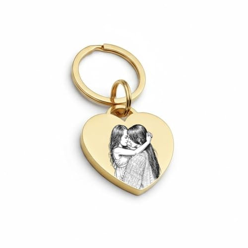 Golden Paw Foto Schlüsselanhänger personalisiert mit Gravur | Geschenk für Damen, Herren, Freundin, Oma, Opa & Kind | Bild-Gravur & Spruch auf Rückseite - Edelstahl