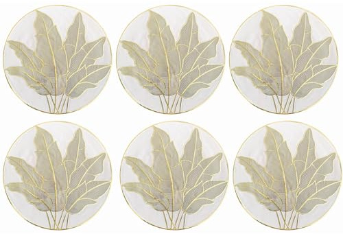 Juego de 6 manteles individuales redondos dorados 3D, de PVC antideslizantes, lavables y termoaislantes para cocina, decoración de mesa, fiestas, Navidad y comedores, diámetro 38 cm.