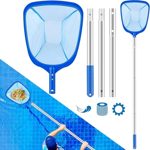 Swimming Pool Skimmer Net, Professional Swimming Pool Skimmer, Aluminum Pole Ultra Fine Mesh Net Handy Leaf Skimmer for Fast Cleaning Pool, Spas, and Fountains Swimming Pool Supplies (Large)