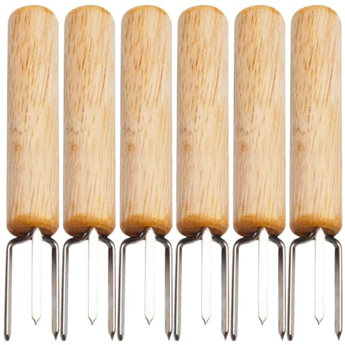 MAGICLULU 6pcs Brochettes de Maïs en Acier Inoxydable Manche en Bois, Ustensiles Robustes et Portables pour Barbecue Cuisine Quotidienne