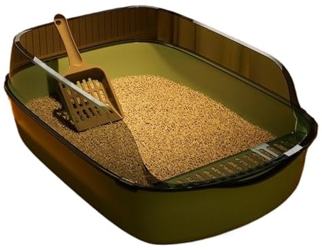 Cats Sandbox Cat Toilet Large Capacity Open Litter Box Plastic Anti-Splash Bedpan(Green)