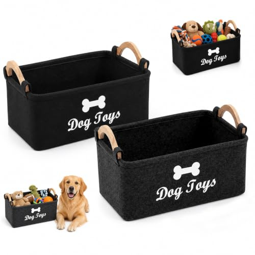 GMBANK 2Pcs Dog Toy Box Storage Basket, Collapsible Dog Toy Box Organiser | Foldable Dog and Cat Supplies Basket with Handlefor Organizing Pet Clothes Shoes and Accessories