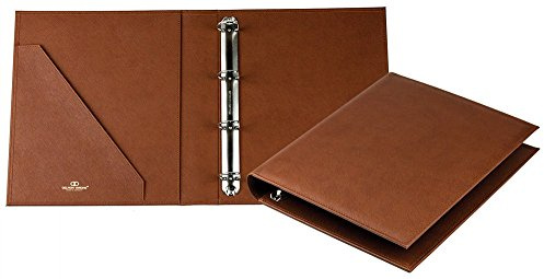 DELMON VARONE - Personalisierbare Dokumentenmappe DIN A4 aus Saffiano Lederimitat braun, Elegante Kunstleder Ringbuch Mappe zum abheften von Dokumenten, Urkunden und Akten, Links mit Einsteckfach