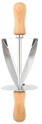 Cortador de croissant, cortador de croissant de acero inoxidable, cortador de masa de pan, herramienta para hacer pasteles con mango de madera