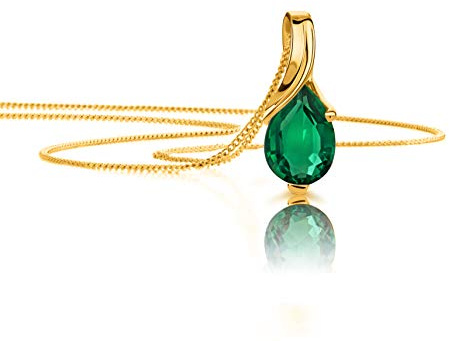 OROVI Pear-Shaped Yellow Gold Necklace for Women with an Emerald in 9 Carat Gold, Hypoallergenic Necklace - Handmade pendants with jewellery box - Made in Italy