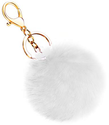 Soleebee Künstliche Kaninchenfell Keychain Flauschigen Ball Pom Pom Schlüsselanhänger Taschen Koffer Rucksäcke Zubehör Charm Auto Schlüsselanhänger Schlüsselring für Frauen (Weiß)