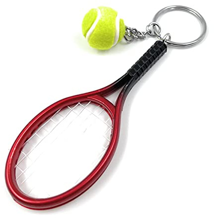Onwomania - Tennis Schläger mit Ball Sport Schlüsselanhänger - Metall Glücksbringer ideal als Geschenk z.B. für den besten Freund, die beste Freundin, Mama - Für Männer, Frauen & Kinder