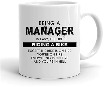 GrassVillage Funny Manager Mug – Being a Manager is Easy Like Riding a Bike – Sarcastic Work Gift for Boss, Supervisor, Colleague – Office Humor, Birthday, Leaving Gift – 11oz White Ceramic Cup