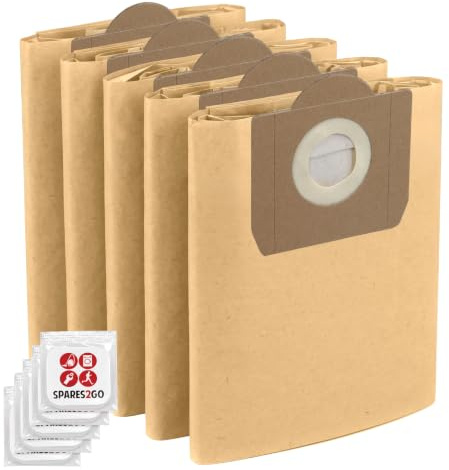 SPARES2GO Strong Dust Bags for Karcher WD3 WD3P MV3 Wet & Dry Vacuum Cleaner (Pack of 5 + Freshener Tabs)