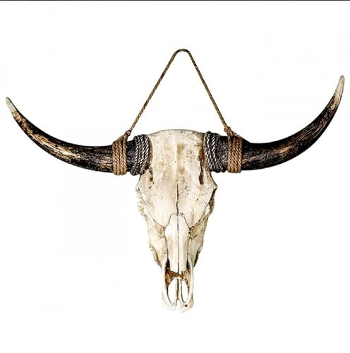 Bullenkopf Wandskulptur, Longhorn Rinderschädel aus stabilem Kunststein, detailgetreue Nachbildung, 38 x 34 x 8 cm