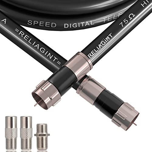 RELIAGINT 50ft RG6 Coaxial Cable Black, 75 Ohm Coax Cable with F Connector & F81 Double Female Coupler, Low Loss High-Speed TV Antenna Extension Cord for HD TV, Satellite & Dish