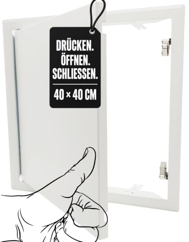 Tapa de revisión de 40 x 40 cm con cierre a presión, puerta de revisión, 400 x 400 mm, sistema de empujar para abrir, puerta de revisión de acero recubierto de blanco
