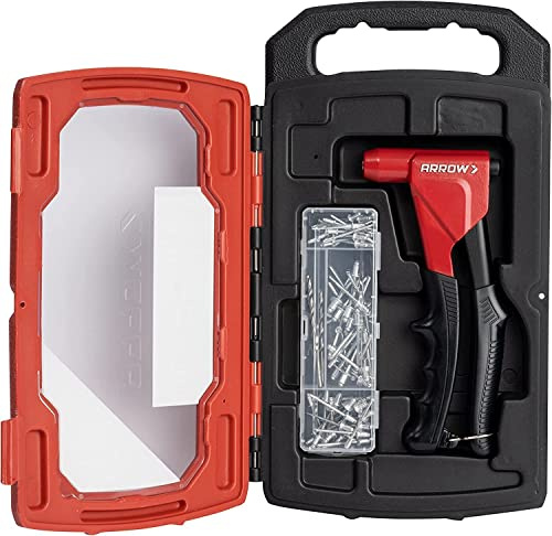 Arrow RT200MKIT Kit de herramientas de remache sin cabeza, juego de remachadoras manuales para metal, tela, cuero y reparación de automóviles, utiliza remaches de 1/8 pulgadas, 5/32 pulgadas, 3/16