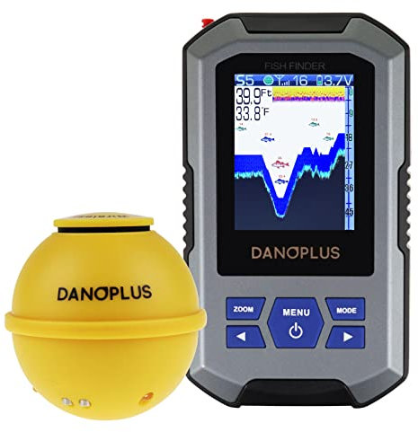 Kabelloser Fischfinder Tragbarer Fischfinder Sonar-Sensor 45 m Tiefenerkennung Wiederaufladbare Tiefenfinder Kajak Angelzubehör für Meeresangeln, Eisfischen, Bootsangeln