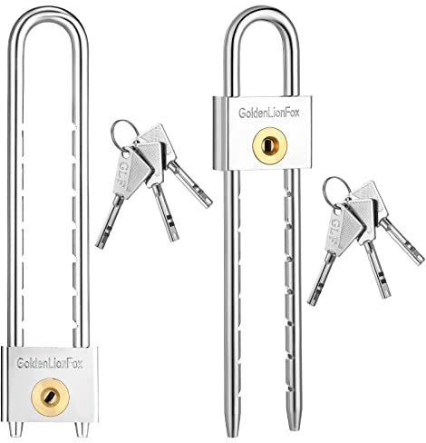 2er Pack Vorhängeschloss mit Langem Bügel und Schlüssel 2 Zoll Massives Messing Abnehmbar Verstellbare Länge Silberfarbener Bügel für Tore, Schränke, Sichere Kästen, Fahrradschloss