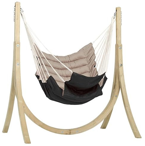 AMAZONAS XXL Set Hängesessel California Sand + Gestell Taurus | weich gepolstert mit Fußablage | bis 160 kg belastbar | zweifarbig Beige/Anthrazit | Gestell FSC(TM)-zertifiziertes Fichtenholz