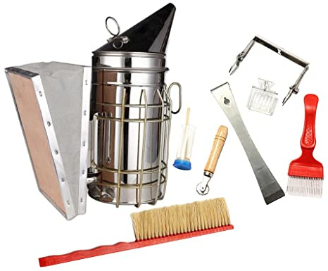 pistro 8Pcs Beekeeping Tools Kit Smoker Catcher Fork Beekeeping Equipment Beehive Tool Accessory Supplies for Beginner