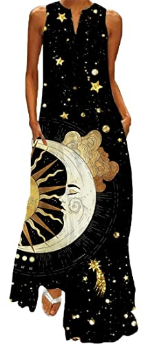WINKEEY Damen Maxikleid Schmetterling Blumen Drucken V-Ausschnitt Böhmischer Plus Size Sommerlanges Kleid mit Taschen