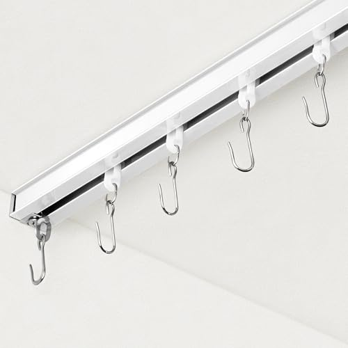 FELIDESIGN Vorhangschiene, Deckenvorhangschiene für Raumteiler, Deckenhalterungsschienen-Set mit Rollhaken, Weiß, 5,5 bis 7,3 m
