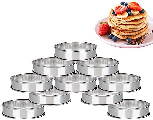 YOUNTHYE 10 Stück Dessertringe 10 x 2,5 cm Bratring 304 Edelstahl Tortenringe Klein Pancake Form Backringe Runde Kuchenring für Crumpets, Pancake, Tarte, Muffin