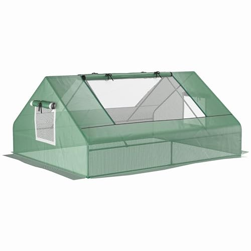 Serra da Giardino, 180x140x80 cm in Acciaio e PE Anti-UV, con Porte e Finestre Avvolgibili, Impermeabile, Stabile con Picchetti – Serra per Orto, Fiori e Piante Tutte le Stagioni, Verde Scuro
